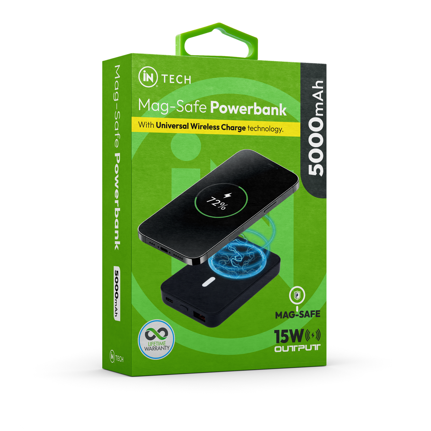 IN TECH 5000mAh Mag-Safe Powerbank | 15W Fast Wireless Charger with Universal Wireless Charge Technology - DSL