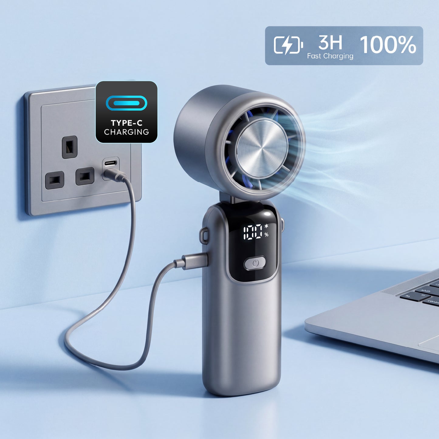 iN Handheld Fan with 1–100 Speed Control, Premium Turbo Mini Fan USB-C Rechargeable