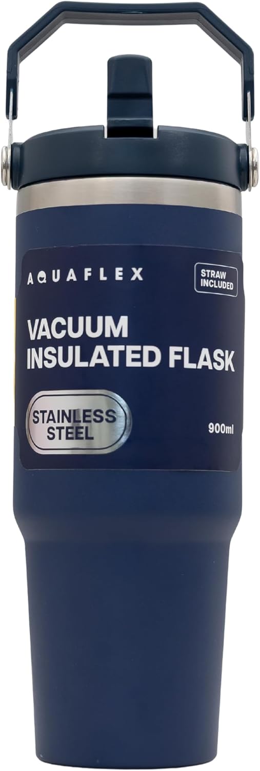 Aqua Flex Stainless Steel Water Bottle - Double Wall Vacuum Insulated Tumbler with Straw - DSL