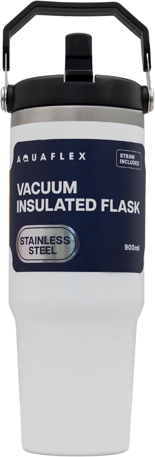 Aqua Flex Stainless Steel Water Bottle - Double Wall Vacuum Insulated Tumbler with Straw - DSL