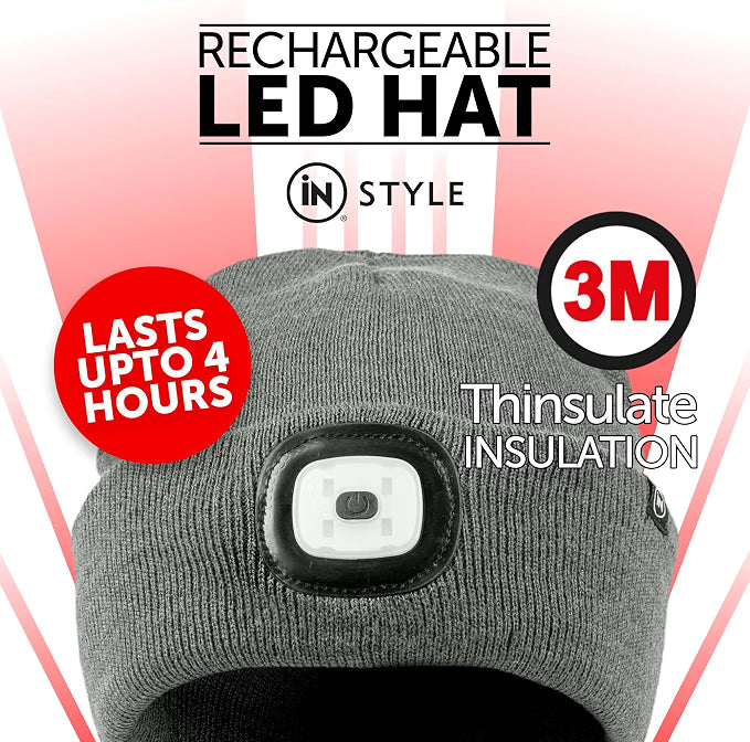 Rechargeable LED Light Thinsulate Beanie Hat (Unisex) (Grey) - iN Style - DSL
