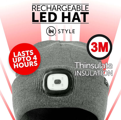 Rechargeable LED Light Thinsulate Beanie Hat (Unisex) (Grey) - iN Style - DSL