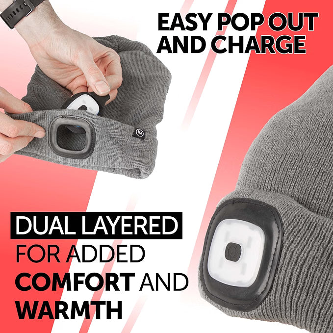 Rechargeable LED Light Thinsulate Beanie Hat (Unisex) (Grey) - iN Style - DSL