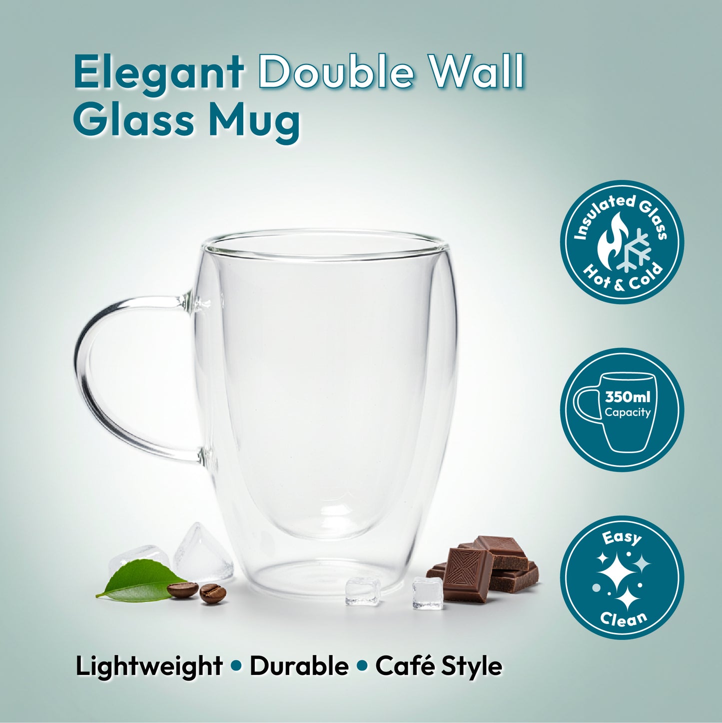 iN Insulated Glass Mug 350ml – Double Wall Borosilicate Glass Coffee Cup for Hot & Cold Drinks - DSL