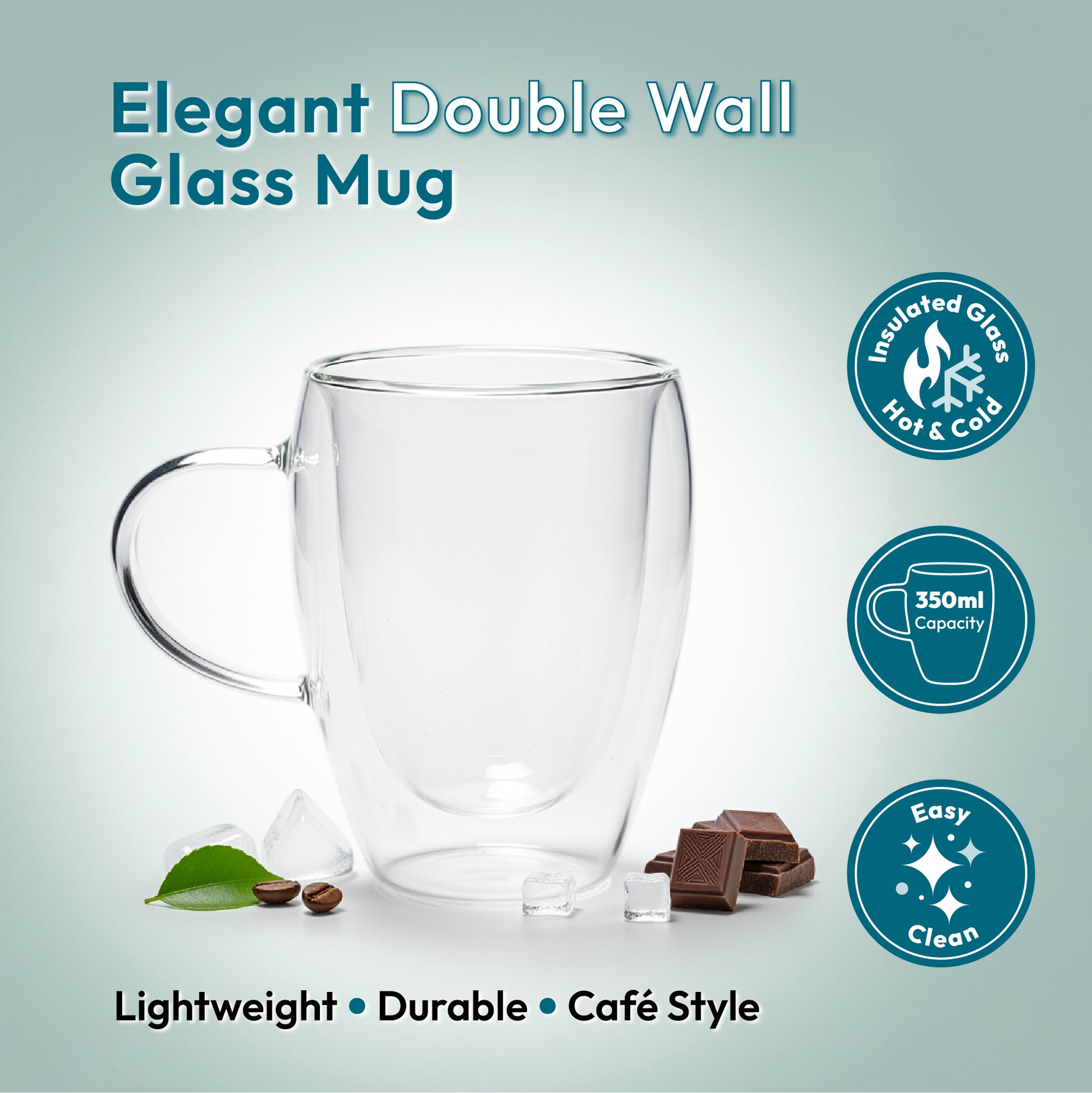 iN Insulated Glass Mug 350ml – Double Wall Borosilicate Glass Coffee Cup for Hot & Cold Drinks - DSL