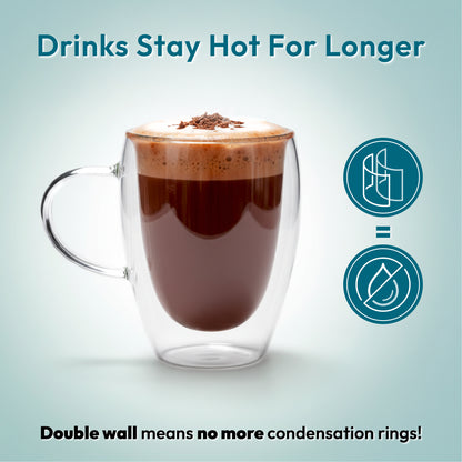 iN Insulated Glass Mug 350ml – Double Wall Borosilicate Glass Coffee Cup for Hot & Cold Drinks - DSL