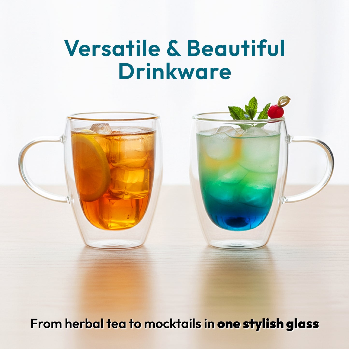 iN Insulated Glass Mug 350ml – Double Wall Borosilicate Glass Coffee Cup for Hot & Cold Drinks - DSL
