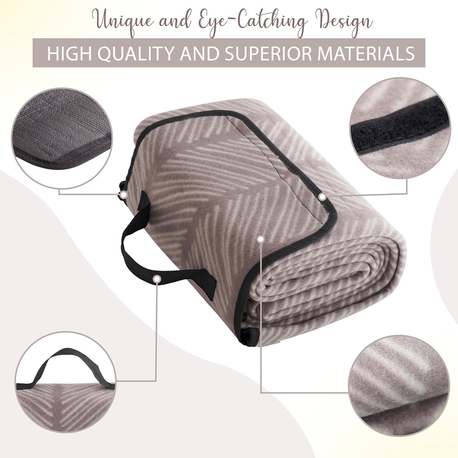 iN Premium Picnic Blanket Waterproof Backing - Waterproof Picnic Mat with Carrying Handle - Sand proof - Machine Washable -Generous Size 132cm x132cm