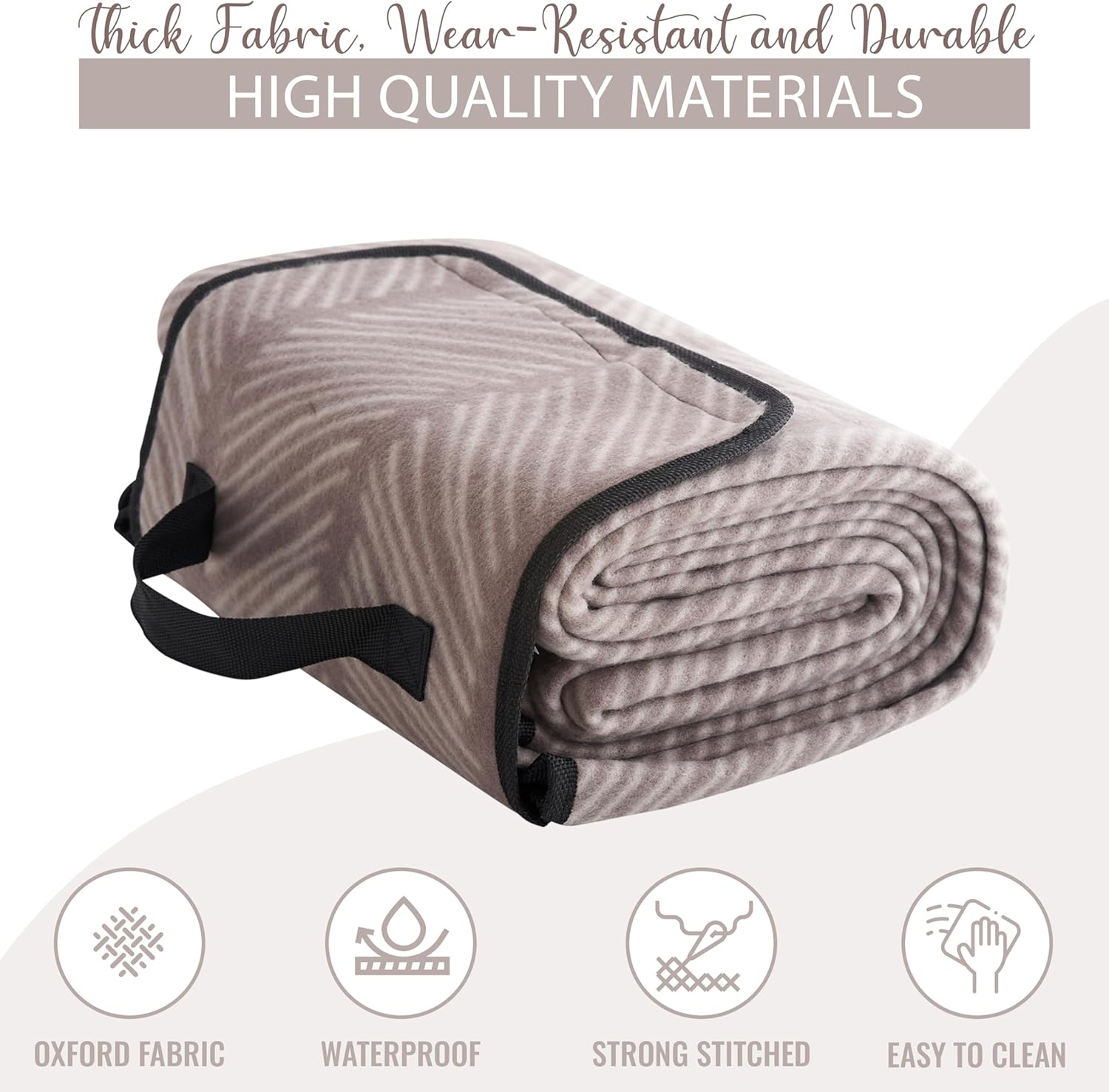 iN Premium Picnic Blanket Waterproof Backing - Waterproof Picnic Mat with Carrying Handle - Sand proof - Machine Washable -Generous Size 132cm x132cm