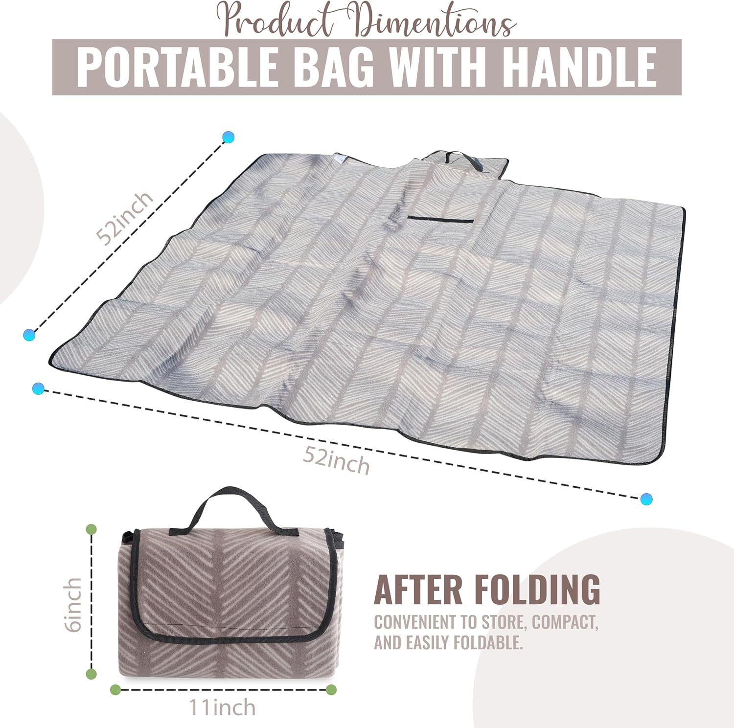 iN Premium Picnic Blanket Waterproof Backing - Waterproof Picnic Mat with Carrying Handle - Sand proof - Machine Washable -Generous Size 132cm x132cm