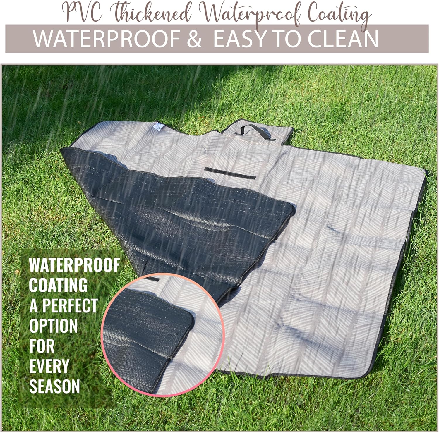 iN Premium Picnic Blanket Waterproof Backing - Waterproof Picnic Mat with Carrying Handle - Sand proof - Machine Washable -Generous Size 132cm x132cm