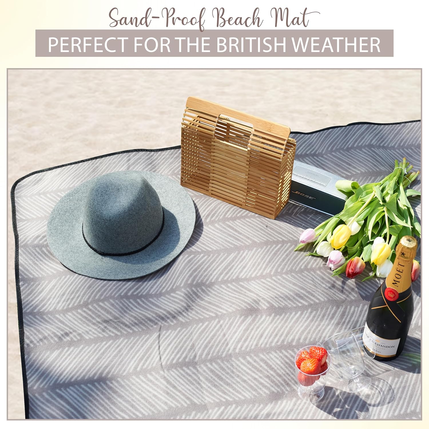 iN Premium Picnic Blanket Waterproof Backing - Waterproof Picnic Mat with Carrying Handle - Sand proof - Machine Washable -Generous Size 132cm x132cm