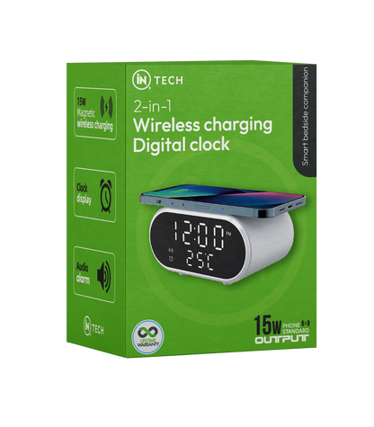 2-in-1 Digital Wireless Charging Alarm Clock | 15W Fast Qi Charger - DSL