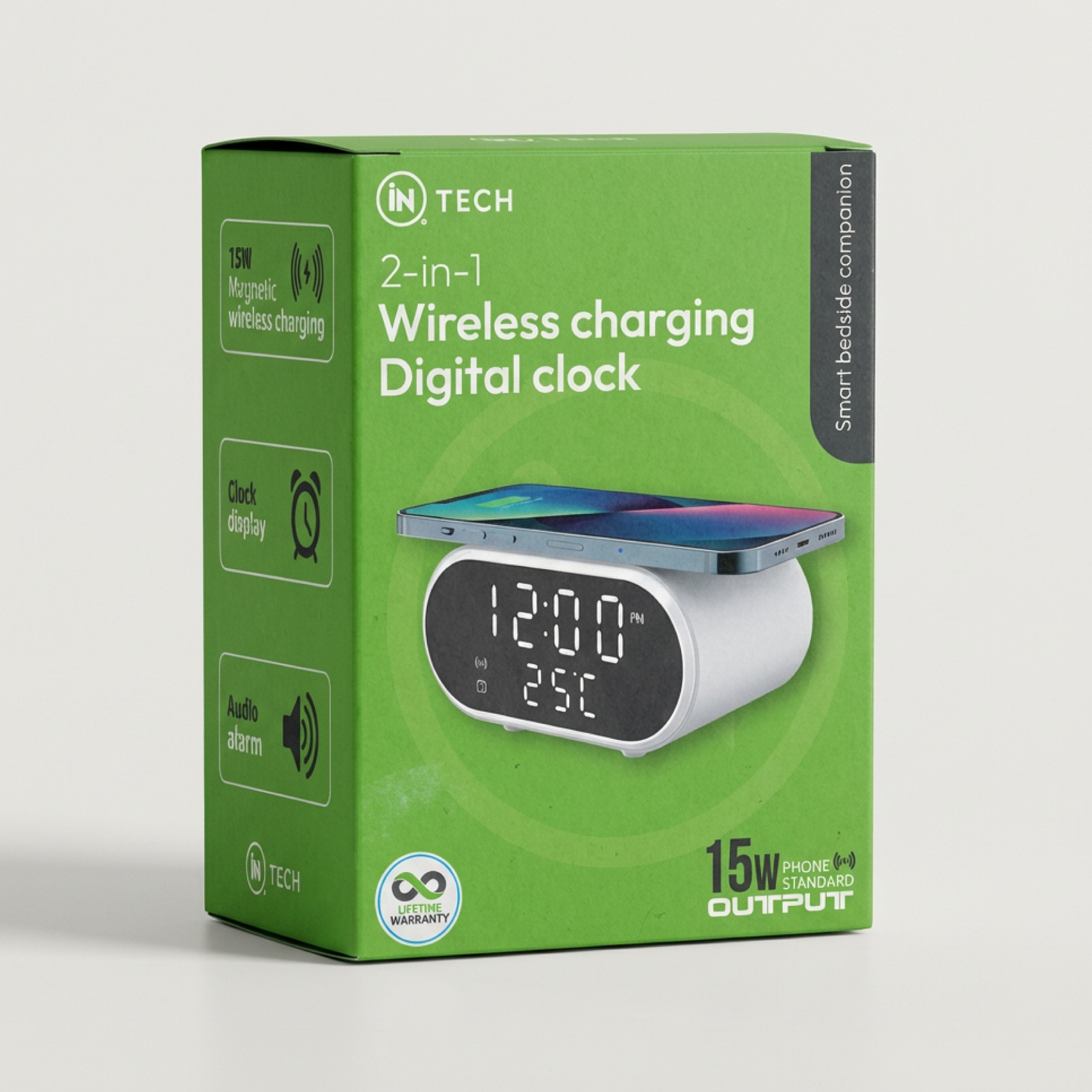 2-in-1 Digital Wireless Charging Alarm Clock | 15W Fast Qi Charger