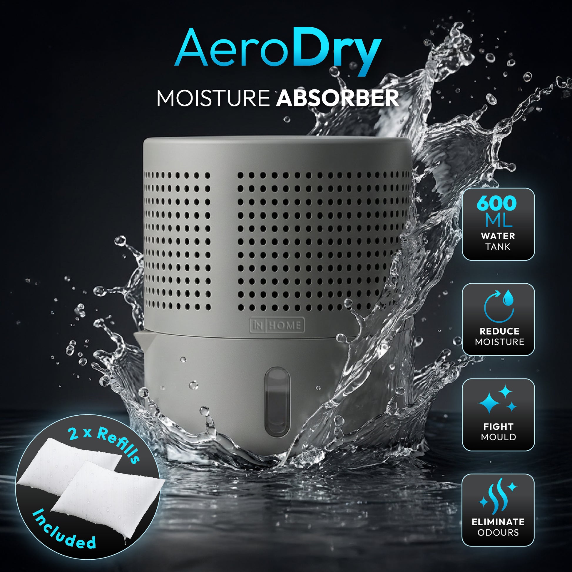 iN Dehumidifier with 2×300g Refillable Absorb Bags | UK Safety Compliant | Zero Energy Consumption Moisture Absorber - DSL