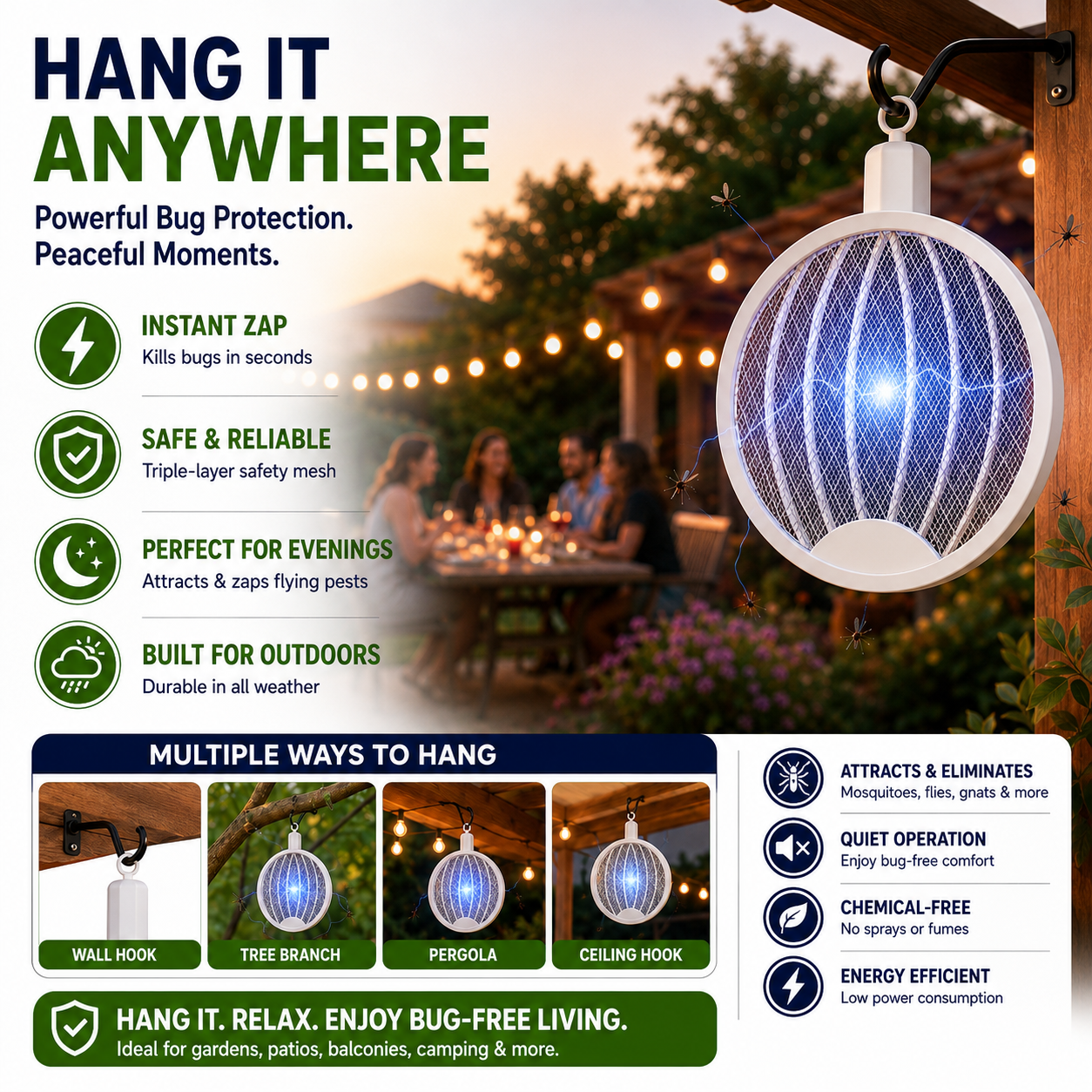 3-in-1 Rechargeable Bug Zapper Racket
