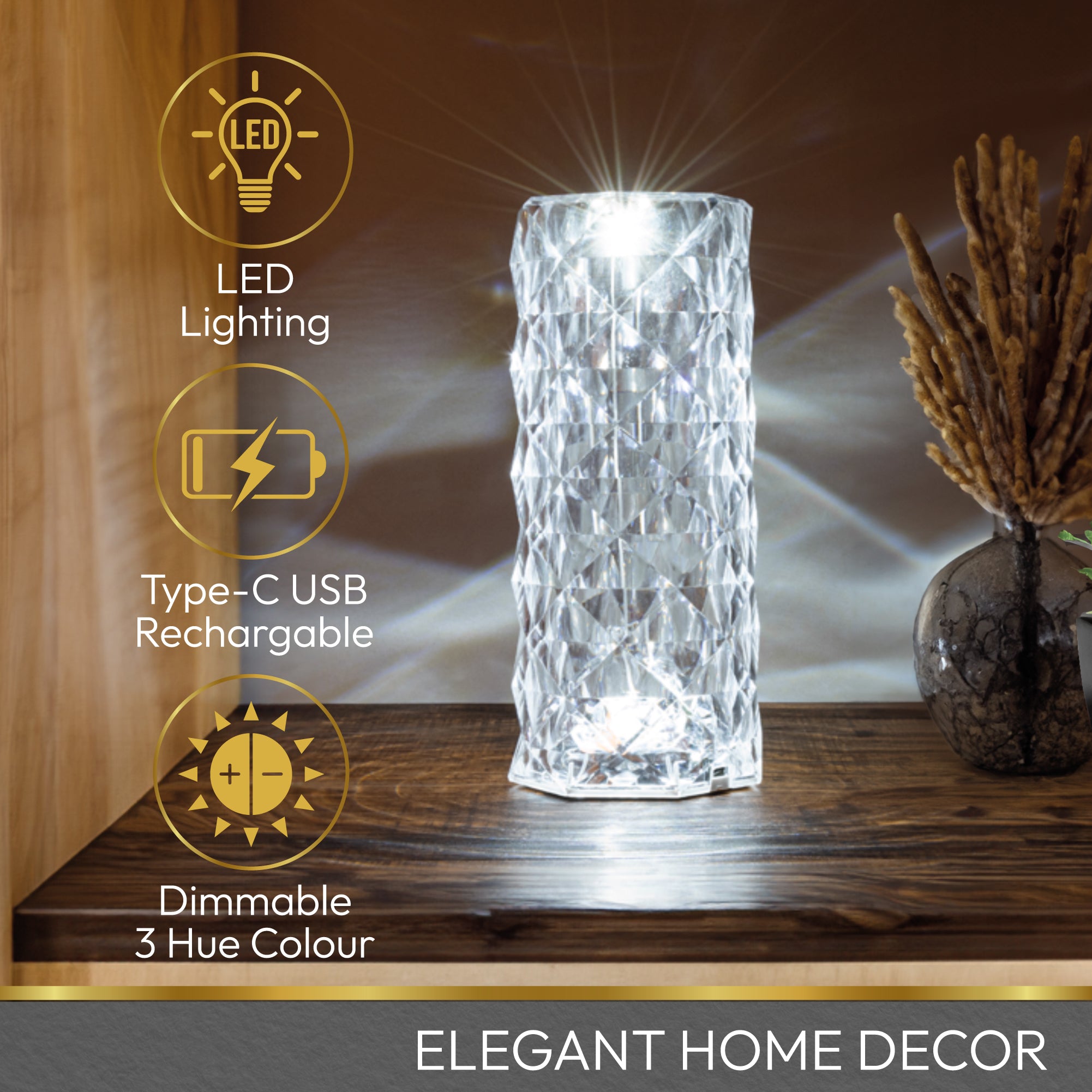 iN Crystal Lamp - Crystal Diamond Table Lamp with Touch Control