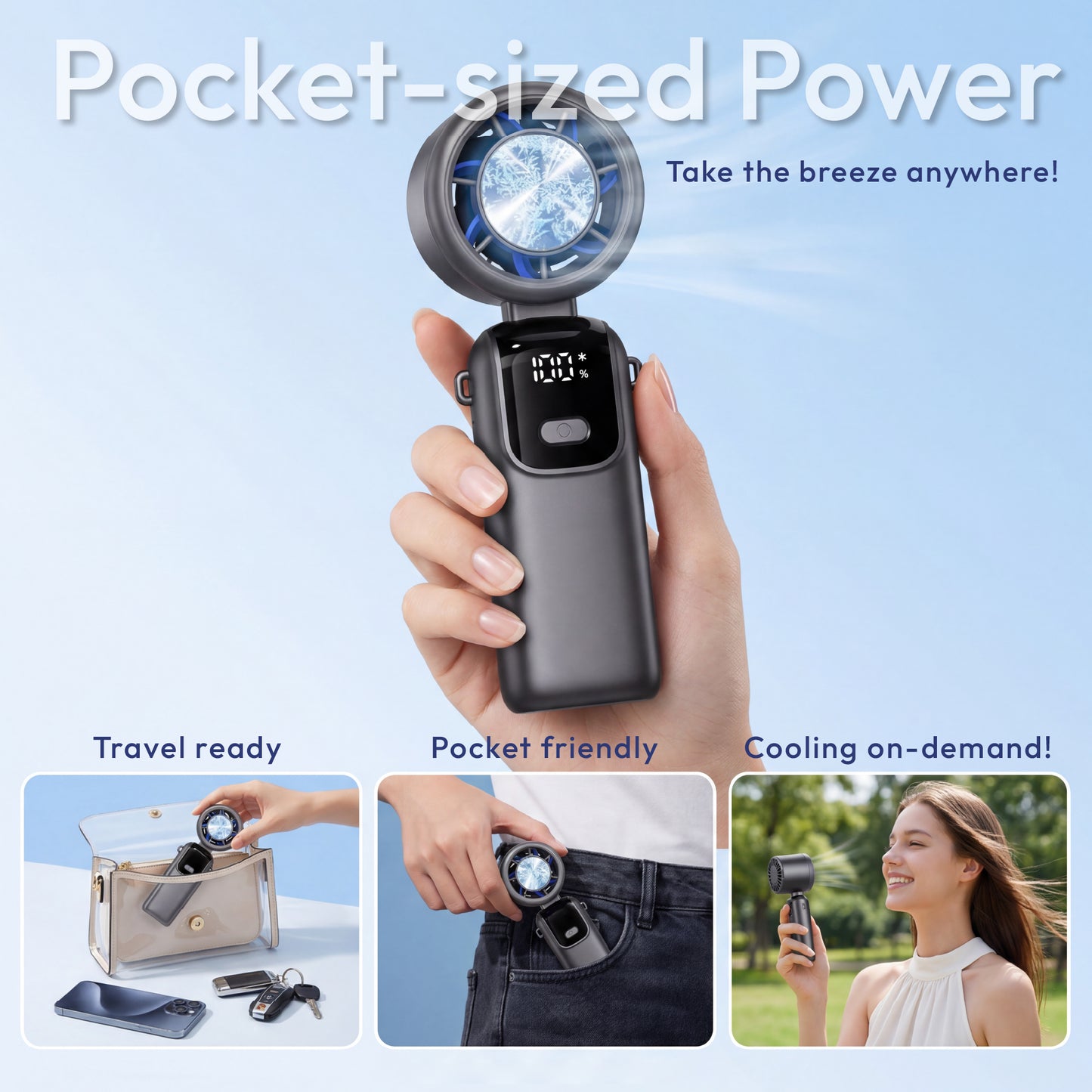 iN Handheld Fan with 1–100 Speed Control, Premium Turbo Mini Fan USB-C Rechargeable