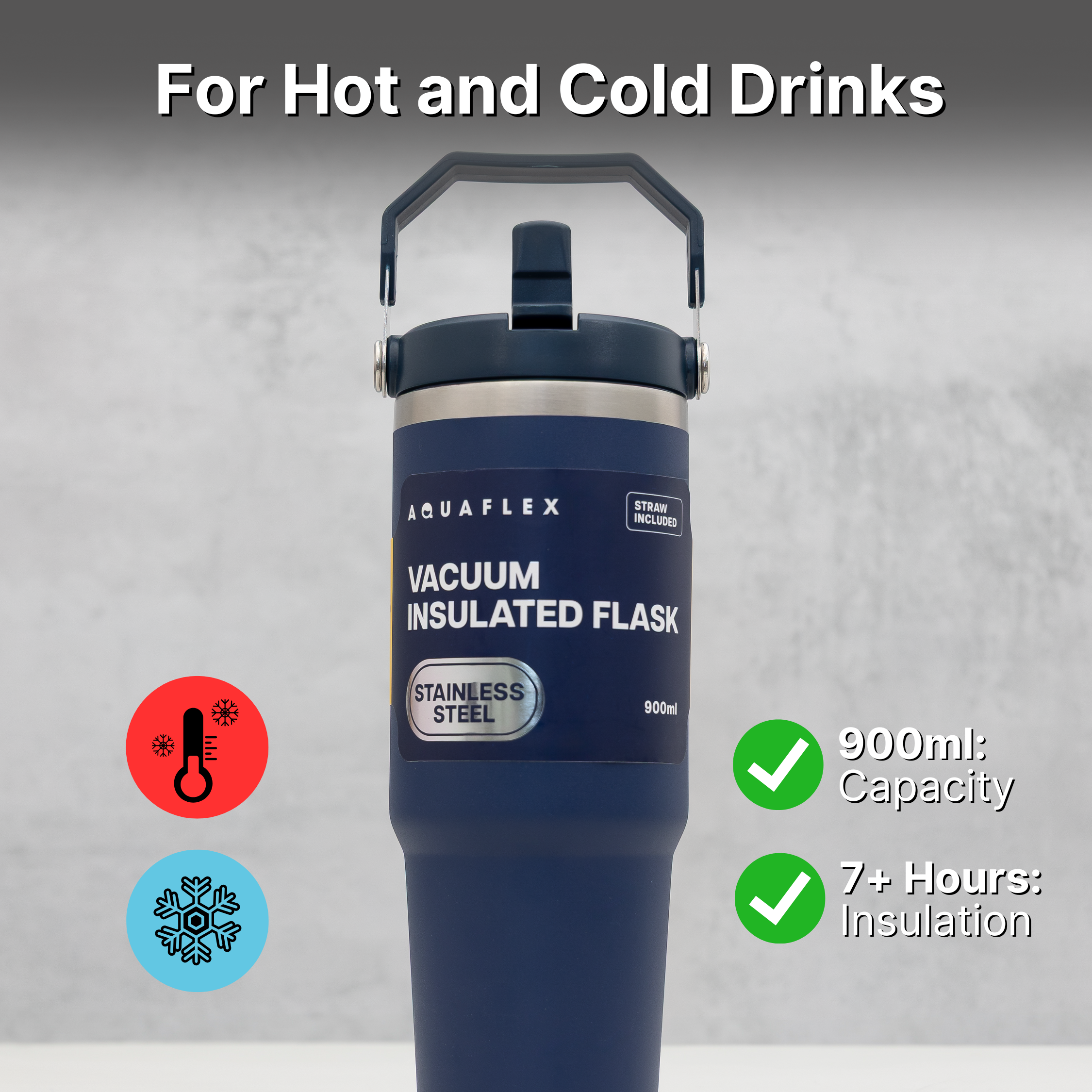 Stainless Steel Water Bottle - Double Wall Vacuum Insulated Tumbler with Straw & Air-Tight Seal, BPA-Free Travel Mug, Spill-Resistant, 7 Hour Insulation for Hot or Cold Drinks, Quencher - DSL