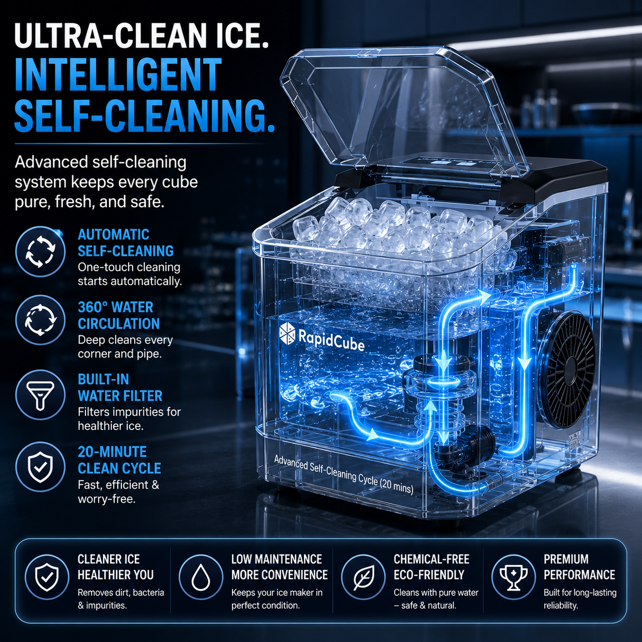 iN Ice Maker Machine – 9 Bullet Ice Cubes in 8 Mins, 12kg Daily Output