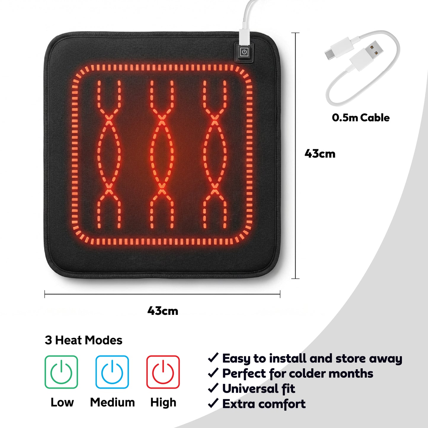 iN Universal Heated Seat Cushion | Portable Heating Pad with Adjustable Temperature  44X44cm - DSL