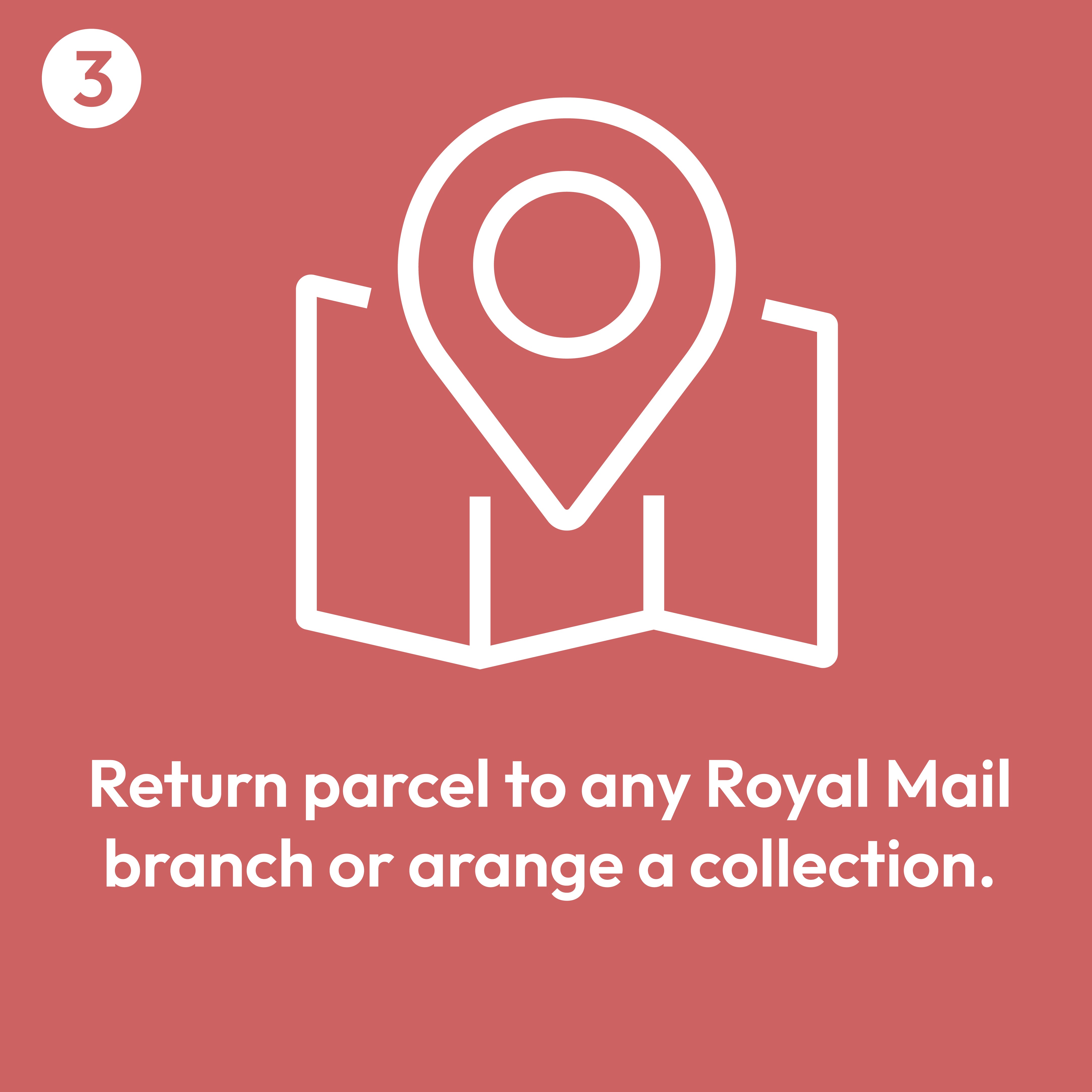 Return your parcel to any Royal Mail branch or arrange a collection