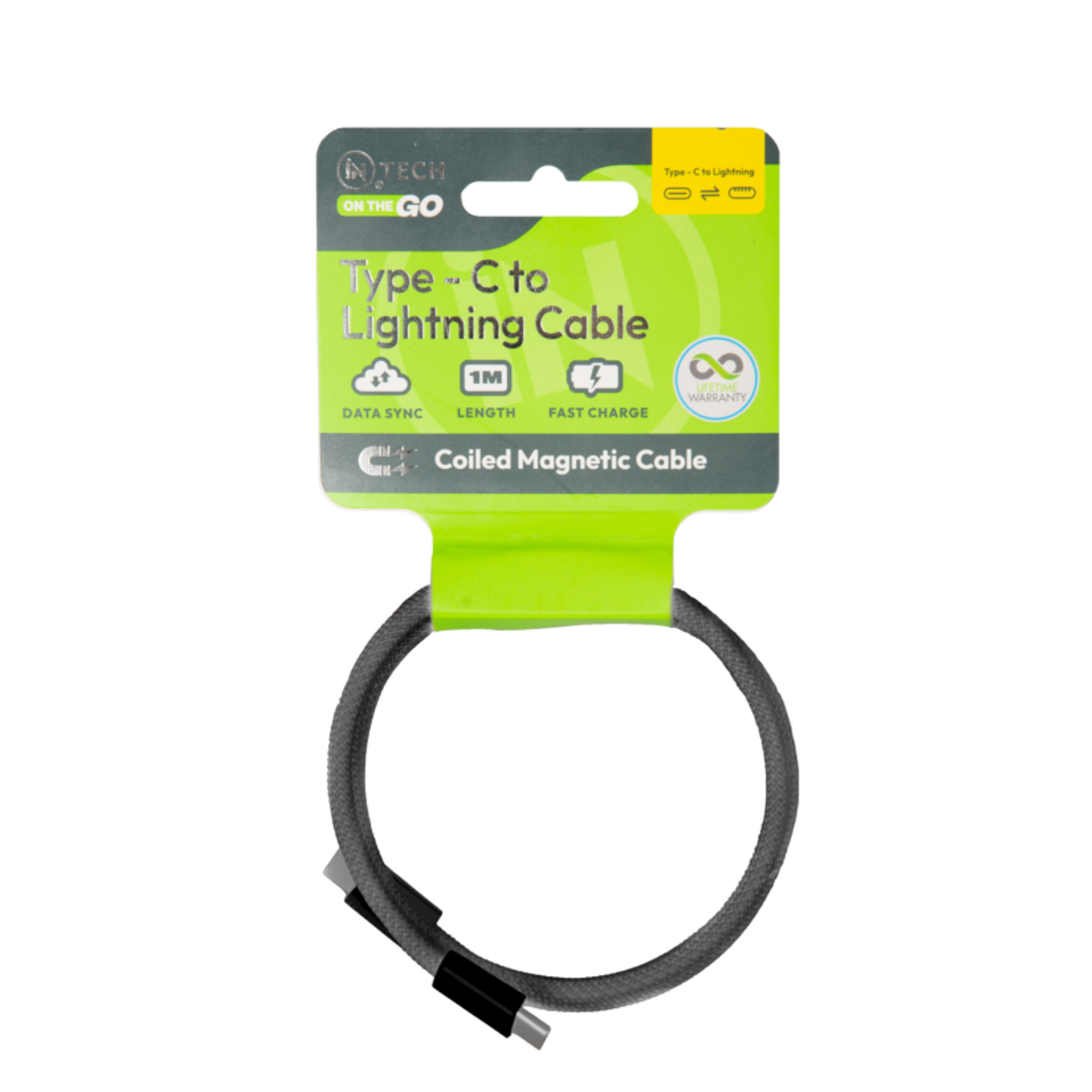 iN Tech Type-C to Lightning Cable (1M) | Fast Charging & Data Sync | Coiled Magnetic Design | Durable Braided Cord - DSL
