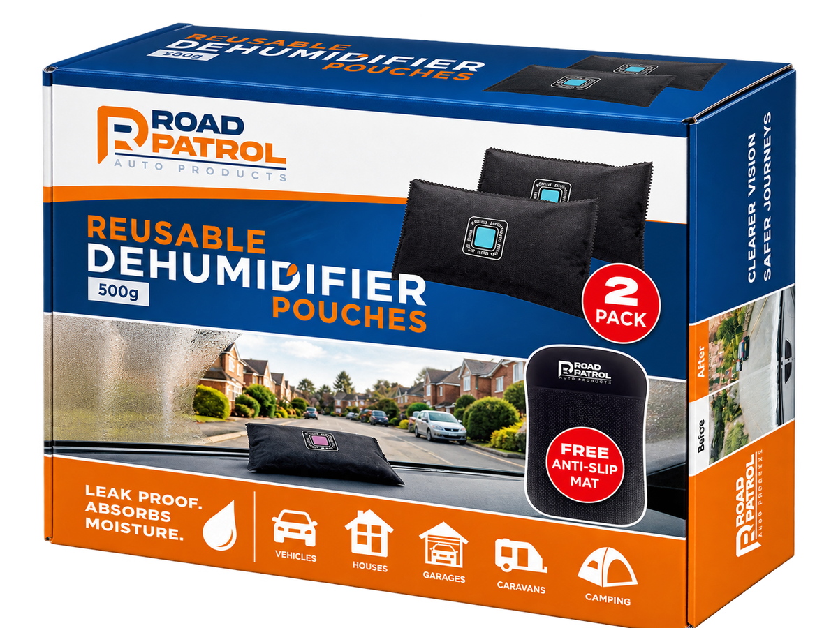 RoadPatrol Reusable Dehumidifier Bags – 2 Pack Moisture Absorber Pouches for Cars, Homes, Caravans & Garages - DSL
