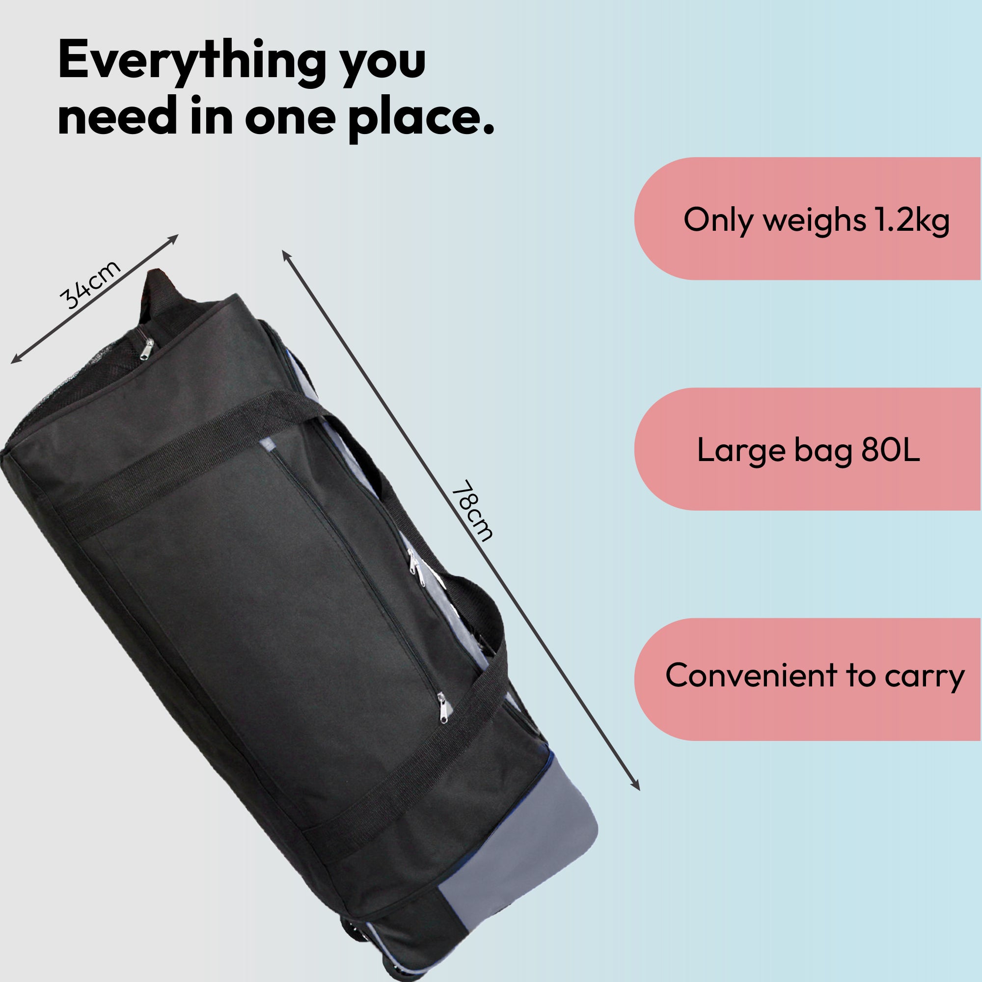 Large Travel Bag With Wheels (Grey) - iN Travel - DSL