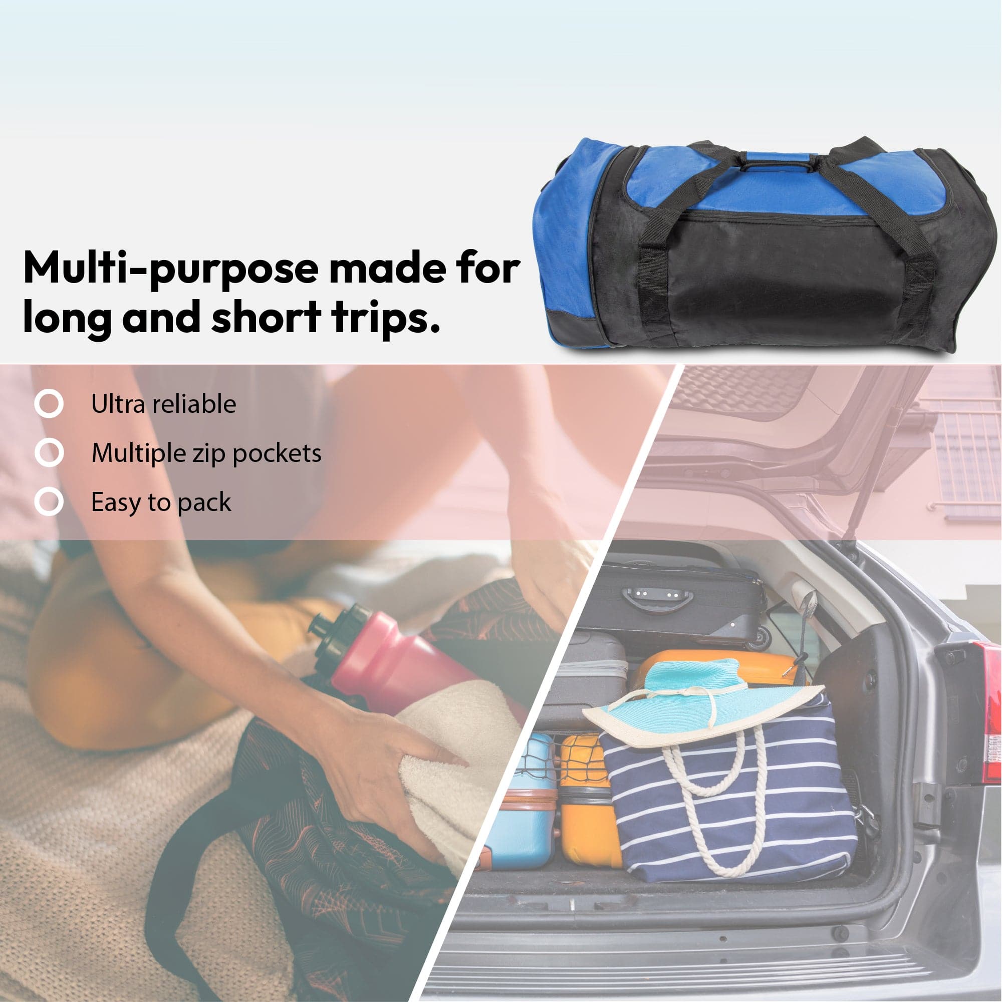 Large Travel Bag With Wheels (Blue) - iN Travel - DSL