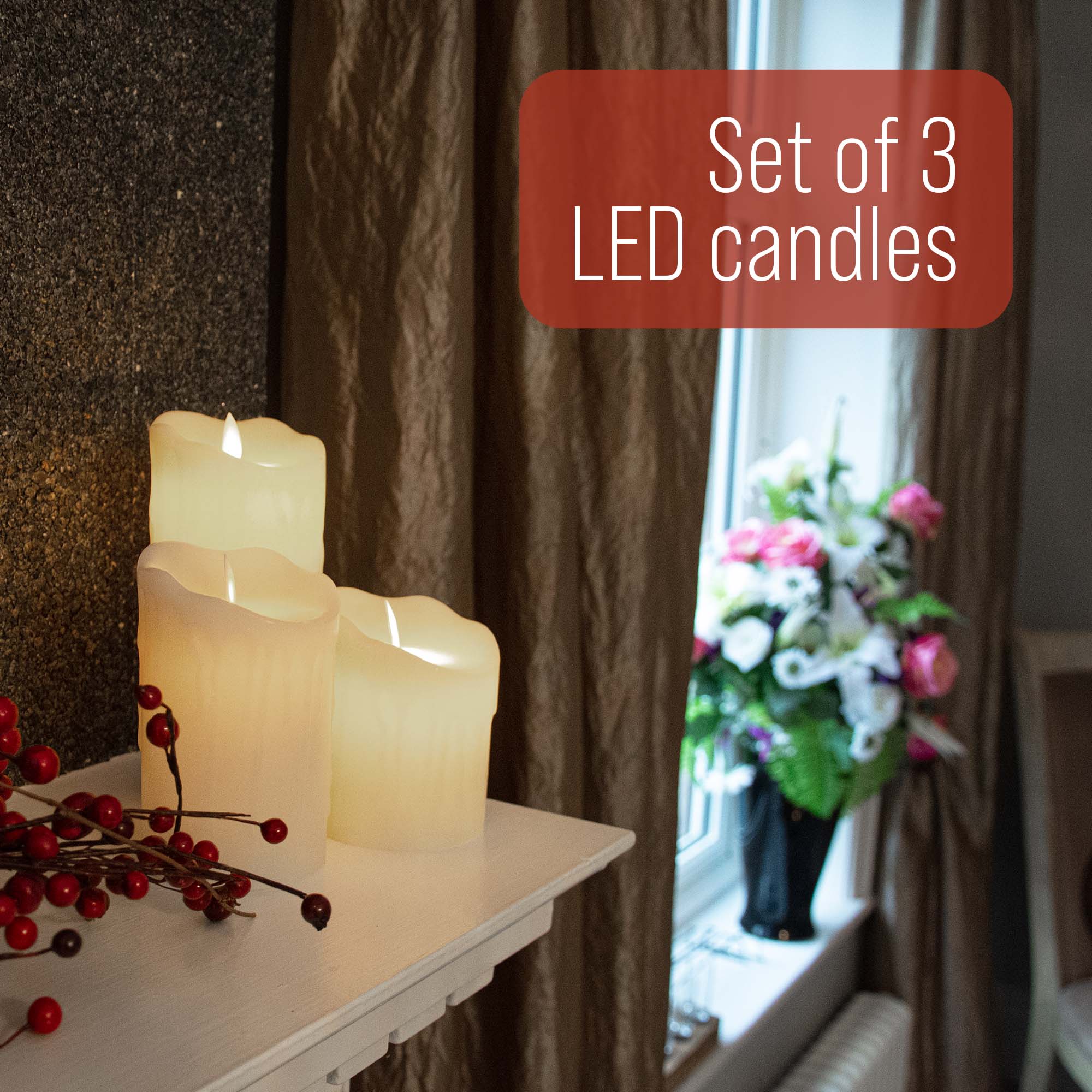 LED Flickering Candle Set (Wax Dripped) with remote control - DSL