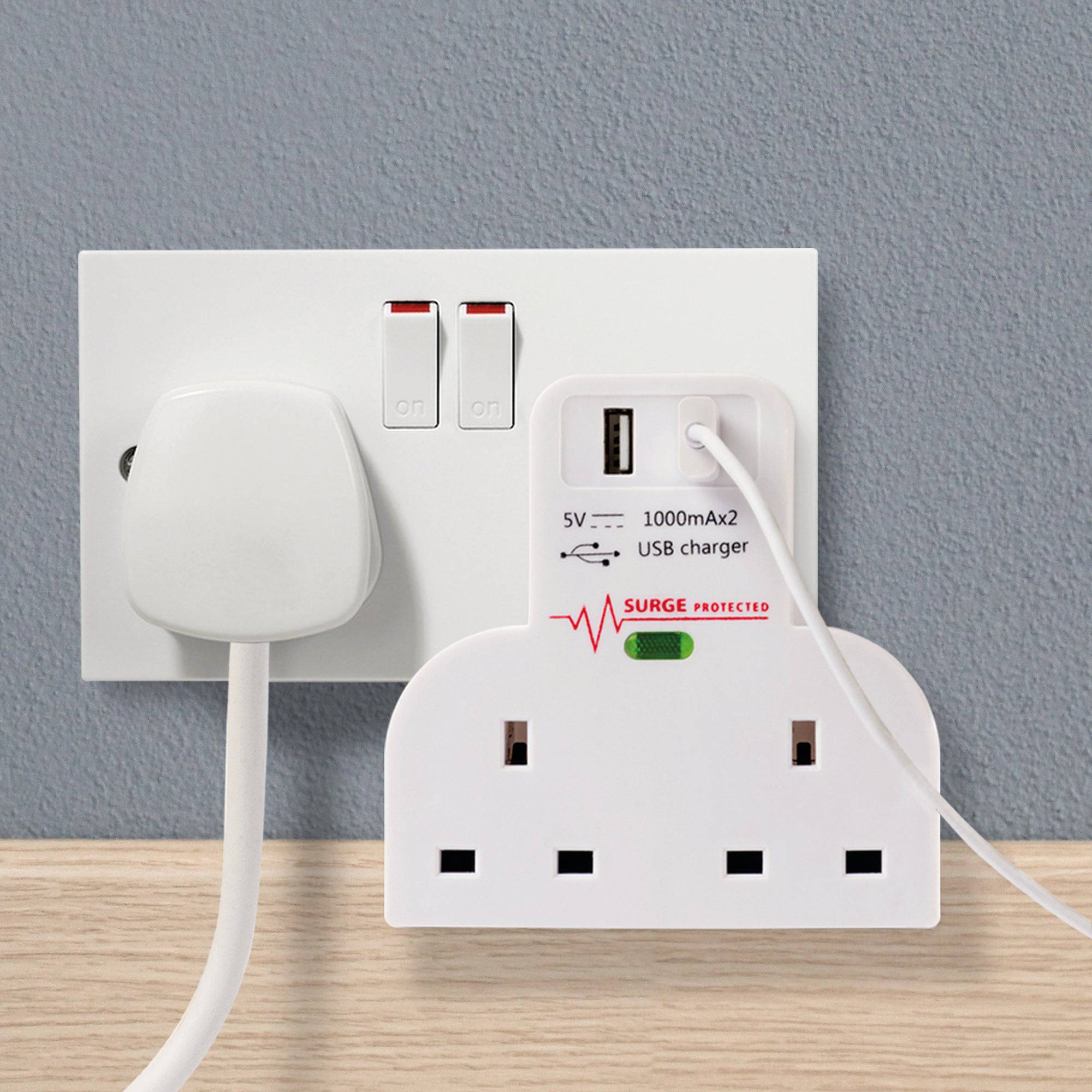 Double Plug Adapter With Twin USB Charging - DSL