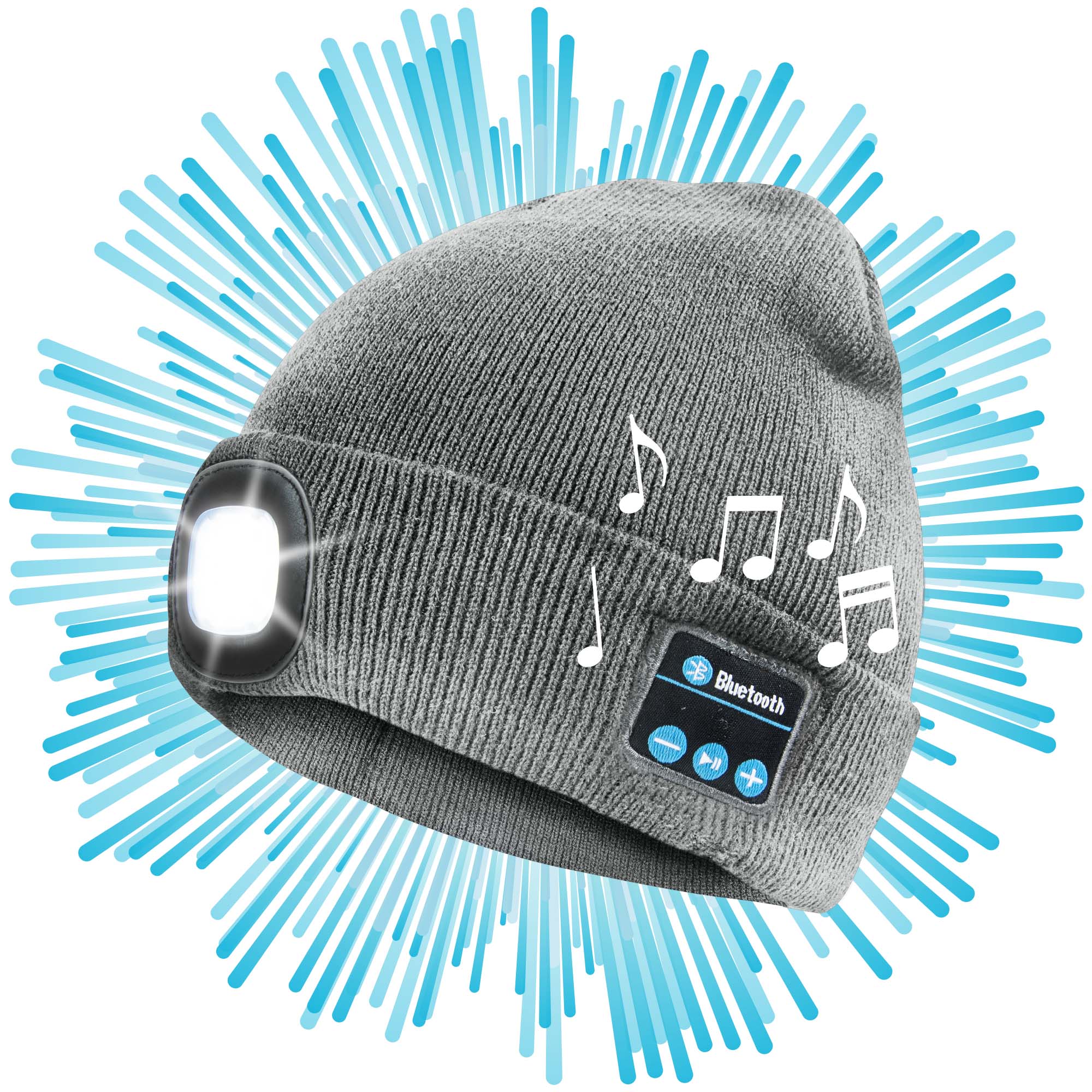 Rechargeable Bluetooth LED Beanie Hat (Unisex) (Grey) - DSL