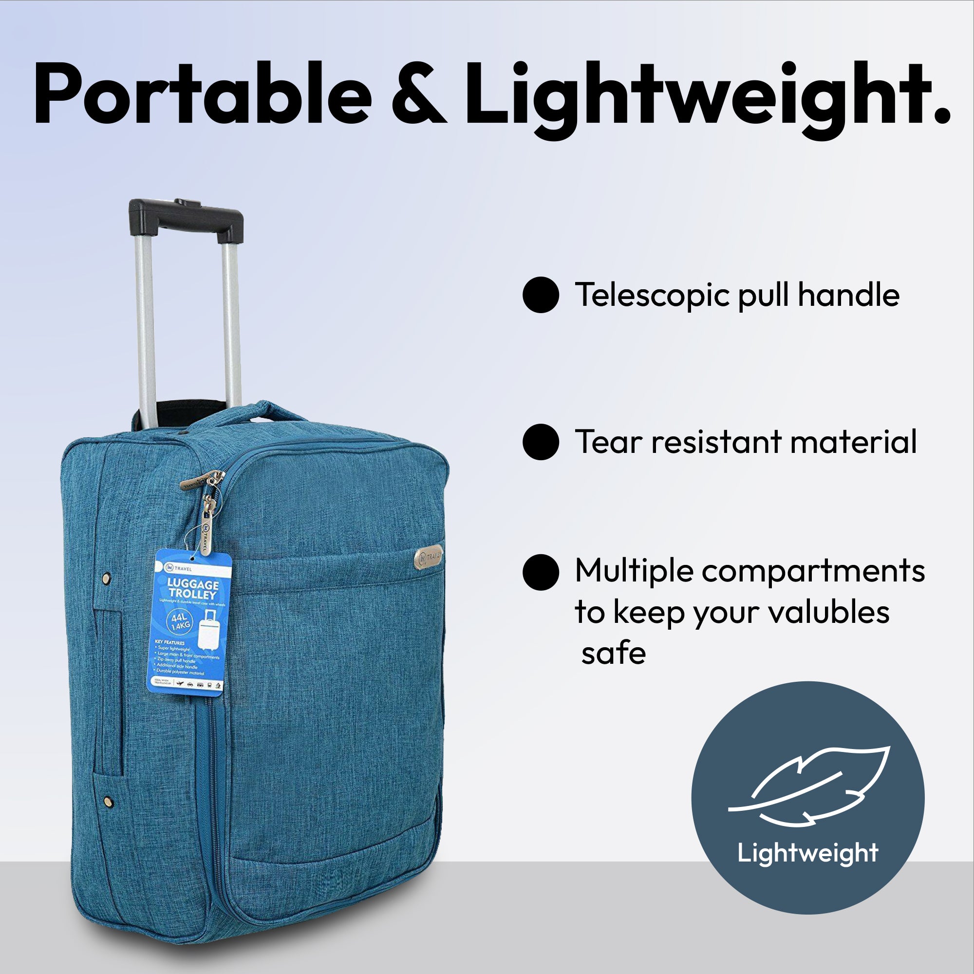 Travel Luggage Trolley with Extendable Handle on Wheels (Teal) - DSL