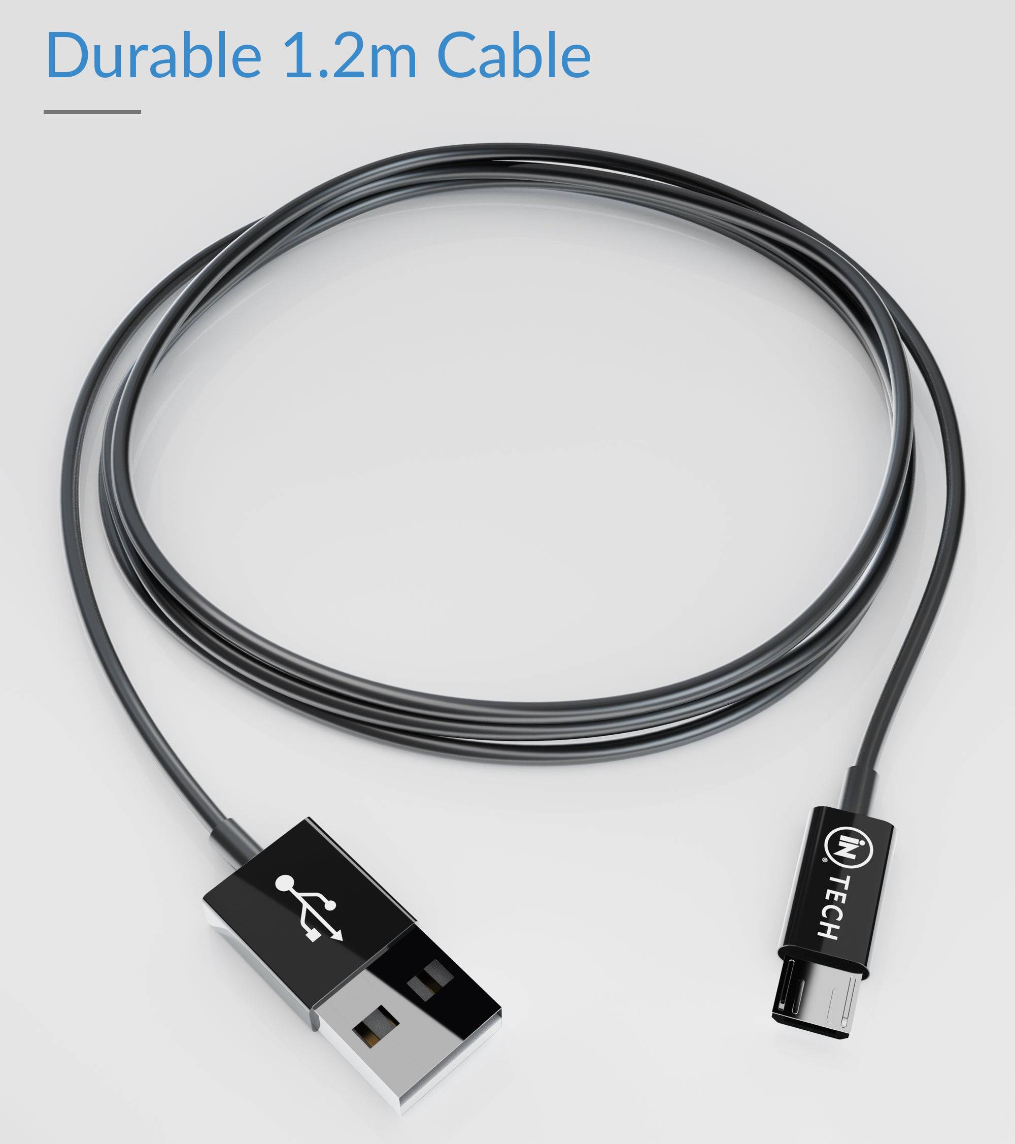 Micro USB Cable Charger and Data Transfer Cable 1.2m (Black) - iN Tech - DSL